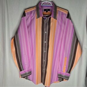 Men's XMI Multi Color Stripe Long Sleeve Shirt - Sz XL Retro 70’s Costume